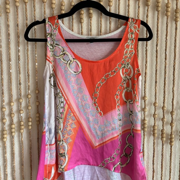 Cache Silk Ornate Y2K 2000s Pink Orange Chain Scoop Neck Tank - Picture 1 of 7